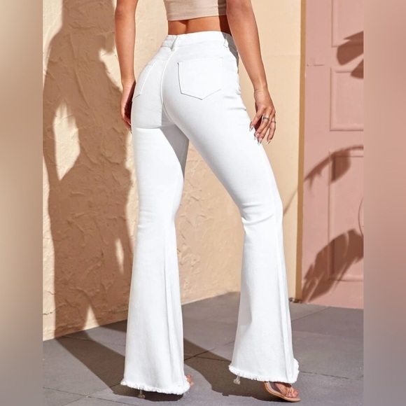 SHEIN Denim - SHEIN Essnce Button Fly Flare Leg Raw Hem Denim Jeans 30”